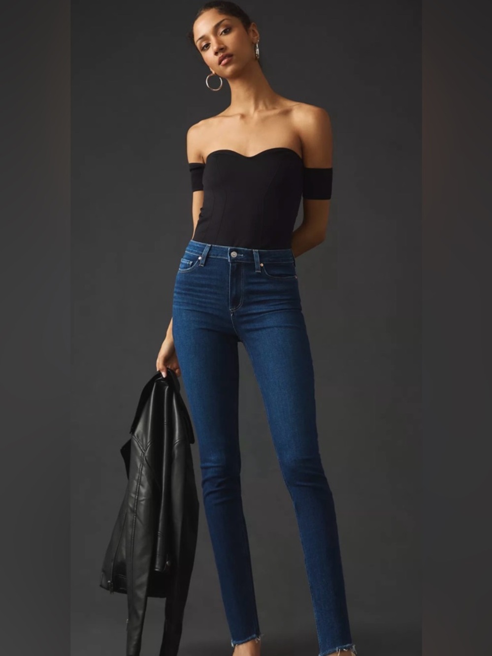PAIGE Hoxton Ankle High-Rise Slim Jeans in Dark Blue Denim